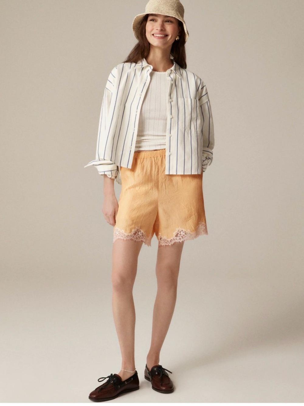 J.Crew Stratus Short Textured Orange Satin Lace Elastic Waist M Relaxed NWT $148